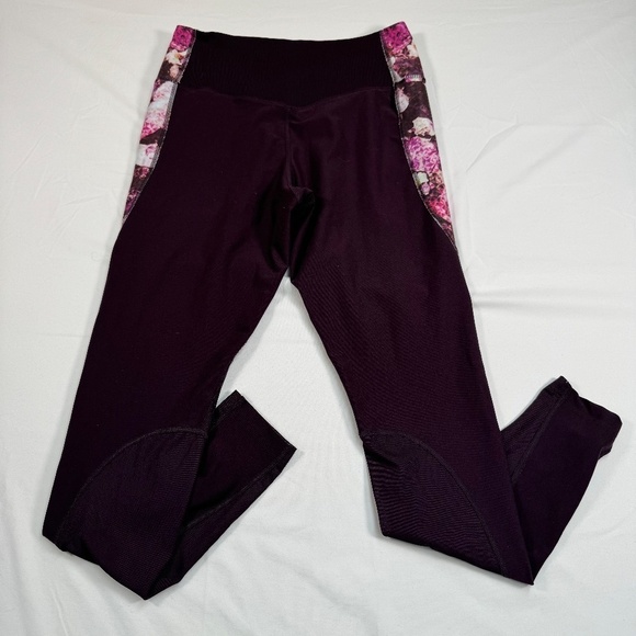 Nike Dri-Fit Power Legend Floral Leggings Womens Size M Port Wine Mesh - Picture 2 of 10